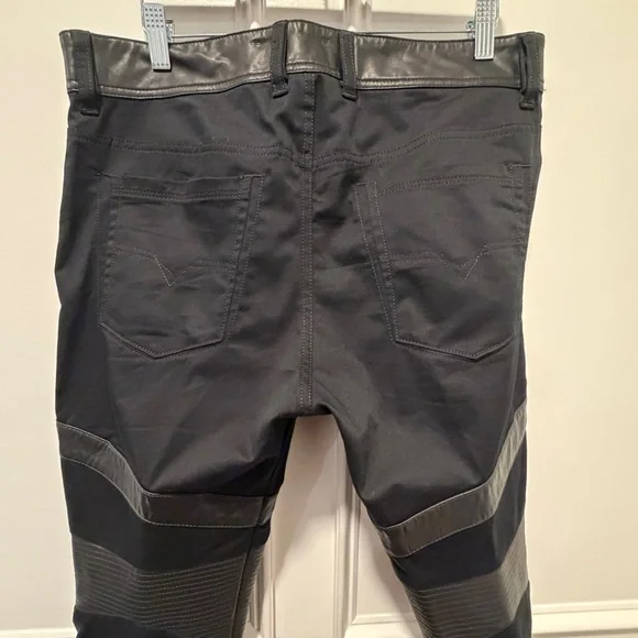 DIESEL Black Moto Biker Jeans Pants w/ Lambskin Leather Panels (Size 33x29)
